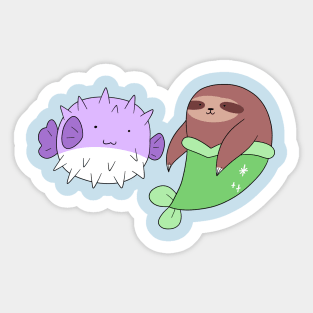 Puffer Fish and Mermaid Sloth Sticker